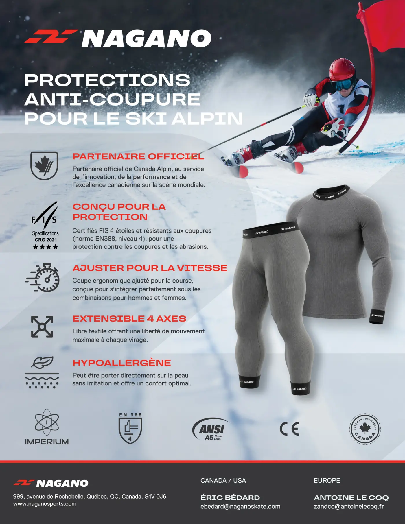 Plaquette officielle NAGANO des protections anti-coupure pour le ski alpin